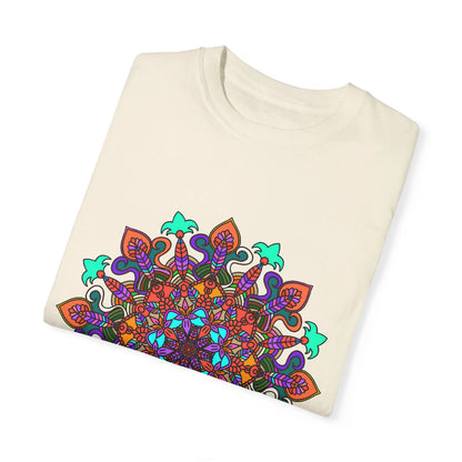 Unisex Mandala T-Shirt made of 100% Ring-Spun Cotton, featuring Hand-Drawn Mandala Art and Garment-Dyed for Extra Comfort