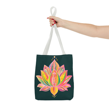 Beautiful and colorful Mandala Lotus Tote Bag featuring intricate floral design