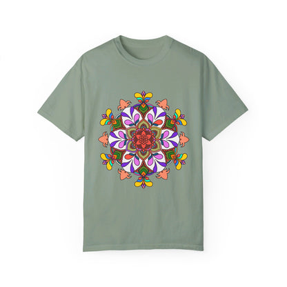 Unisex mandala t-shirt made of 100% ring-spun cotton, garment-dyed for extra comfort, featuring hand-drawn mandala art design