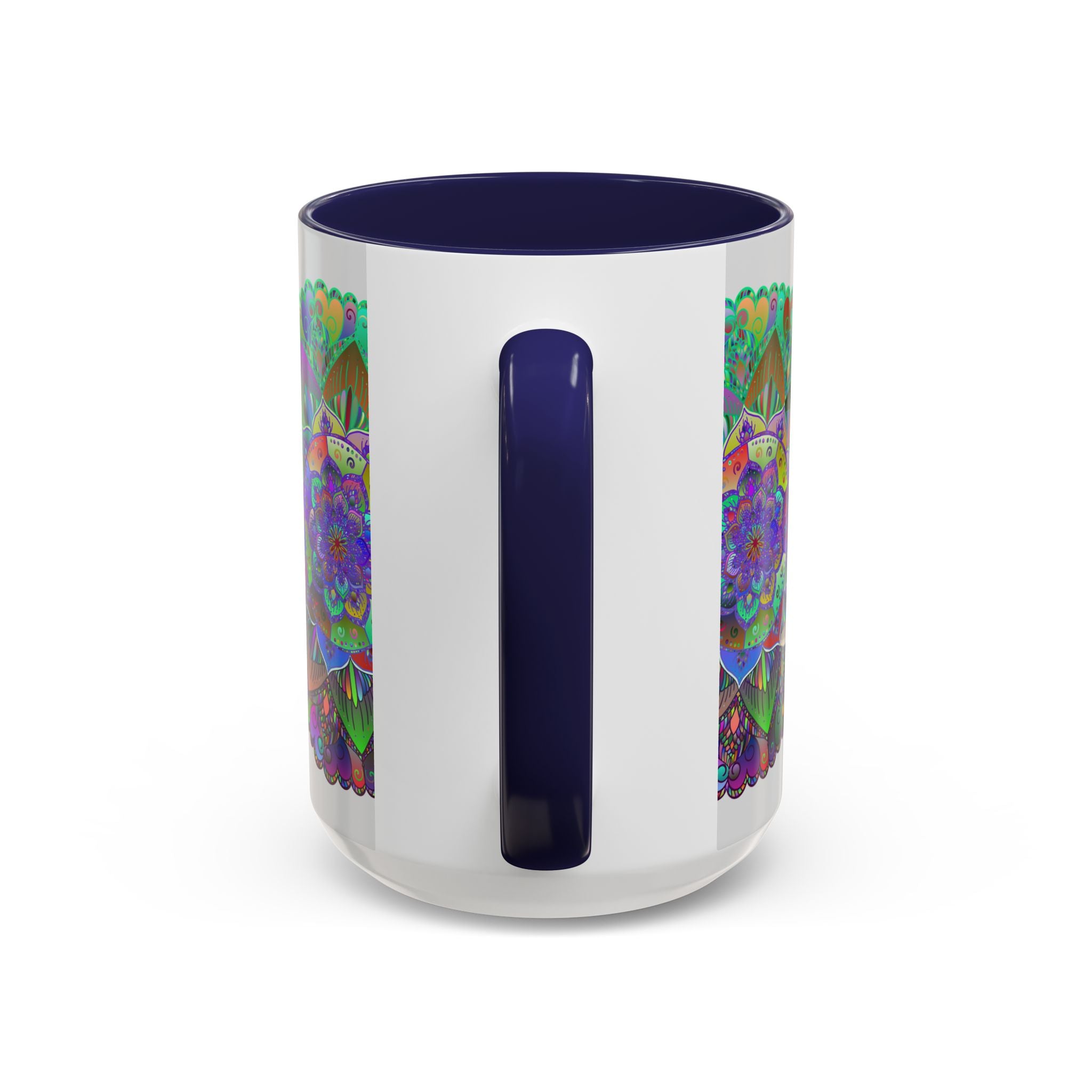 A close-up image of a vibrant and detailed Mandala Art Mug featuring colorful and intricate designs