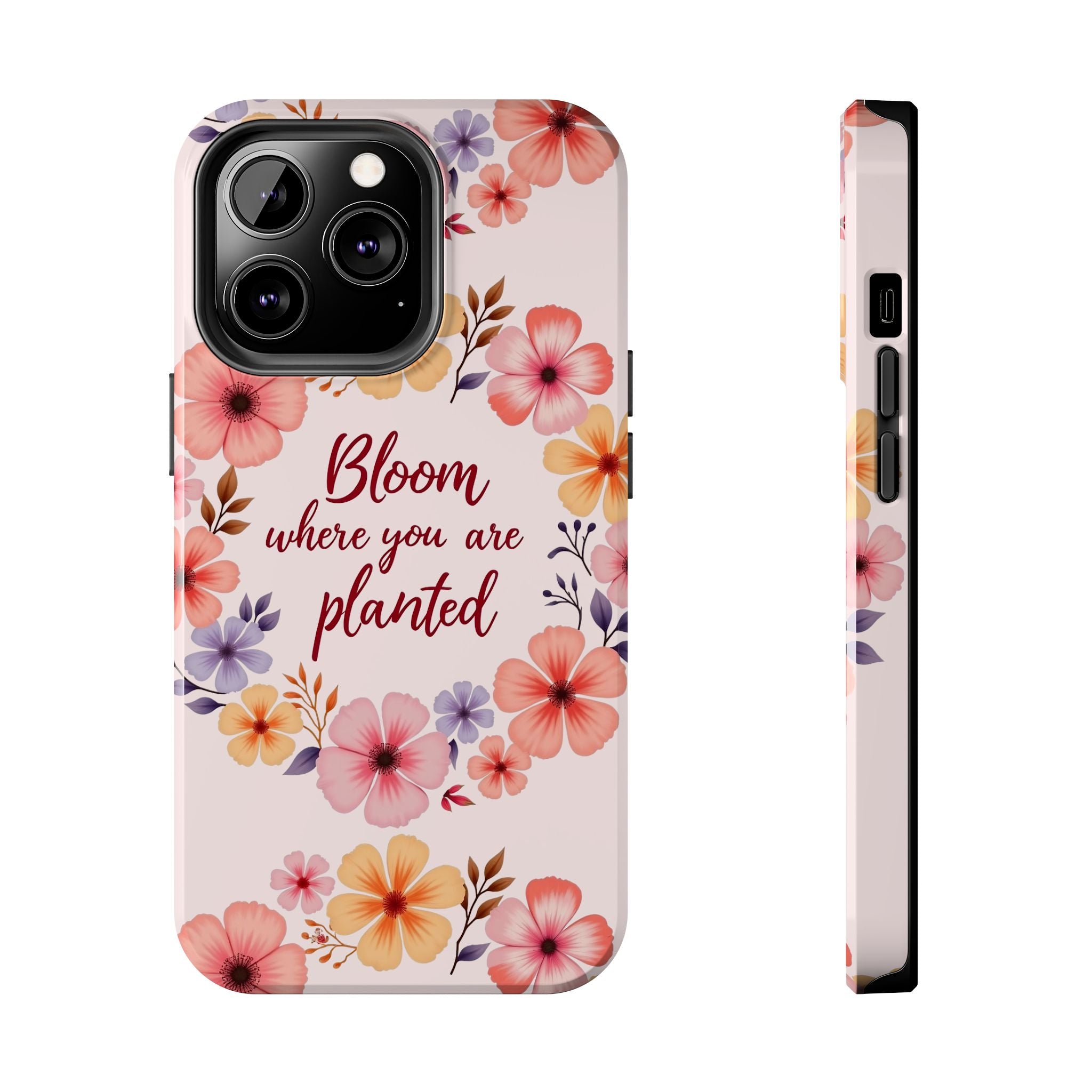 Beautiful light pink phone case with a flower garland bloom design