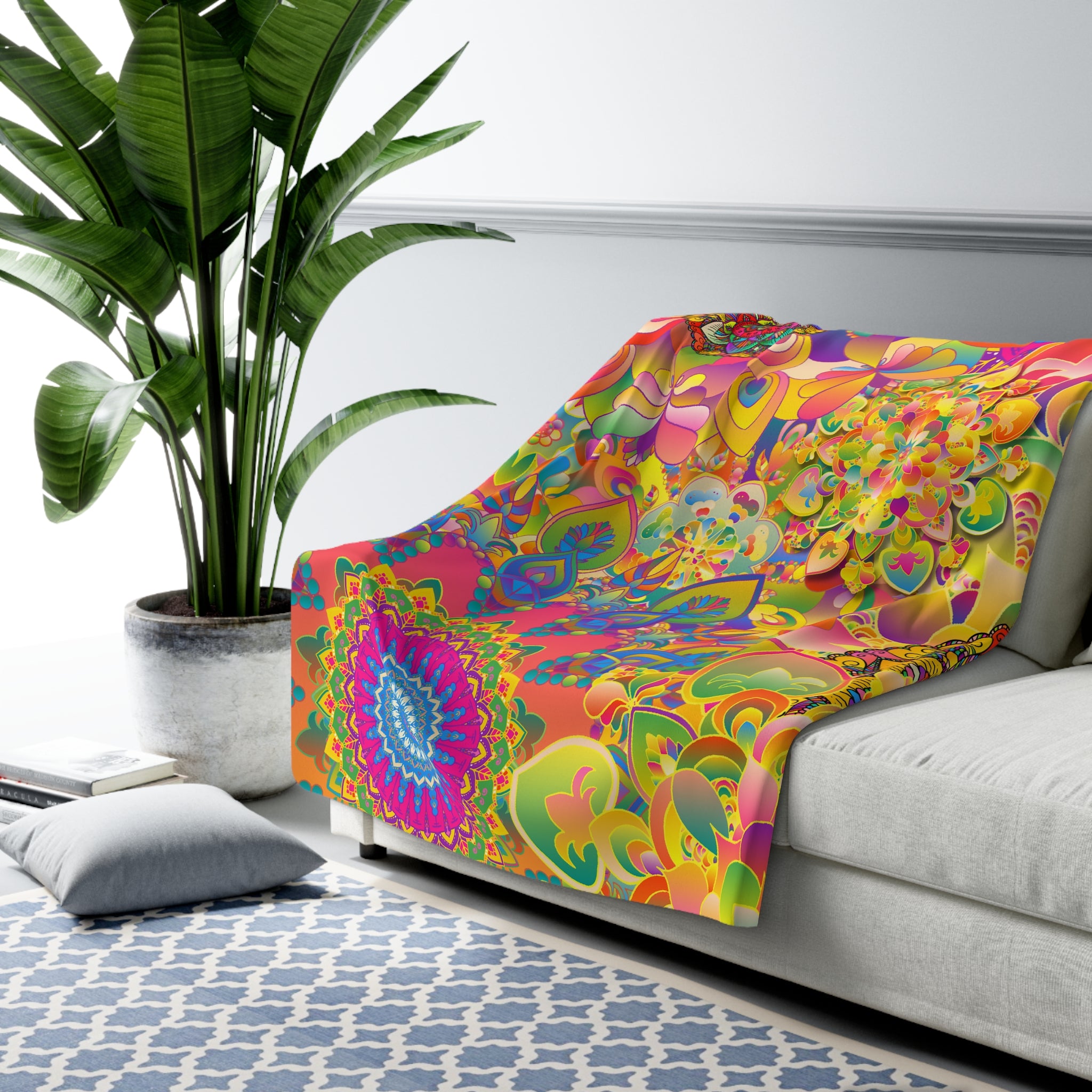 Psychedelic Floral Mandala Sherpa Blanket