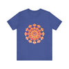 Vibrant Mandala Tee in shades of pink, yellow, orange, and green, featuring intricate geometric patterns and a bold, eye-catching design