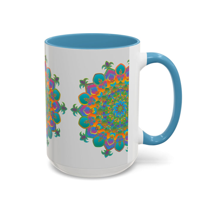 Large ceramic mug with a vibrant mandala design in various colors