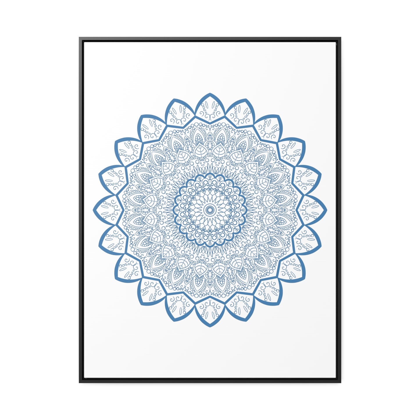 Vertical steel blue Mandala Handmade Art on gallery canvas wraps