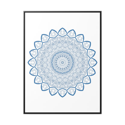 Vertical steel blue Mandala Handmade Art on gallery canvas wraps