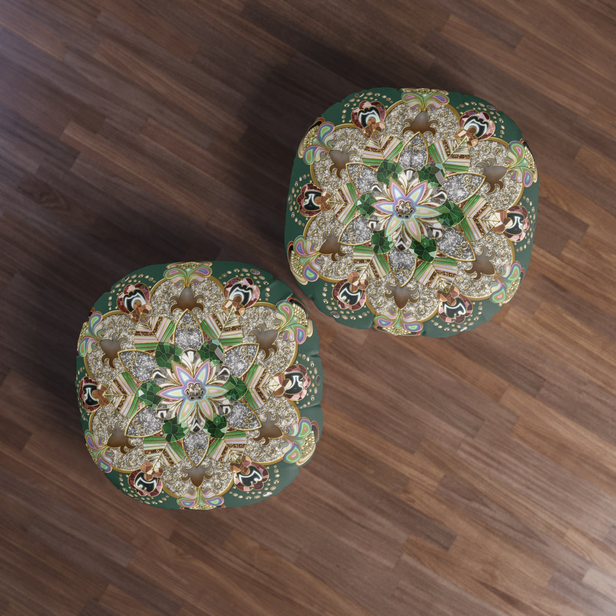 Round Tufted Floor Pillow with Ornate Mandala Design