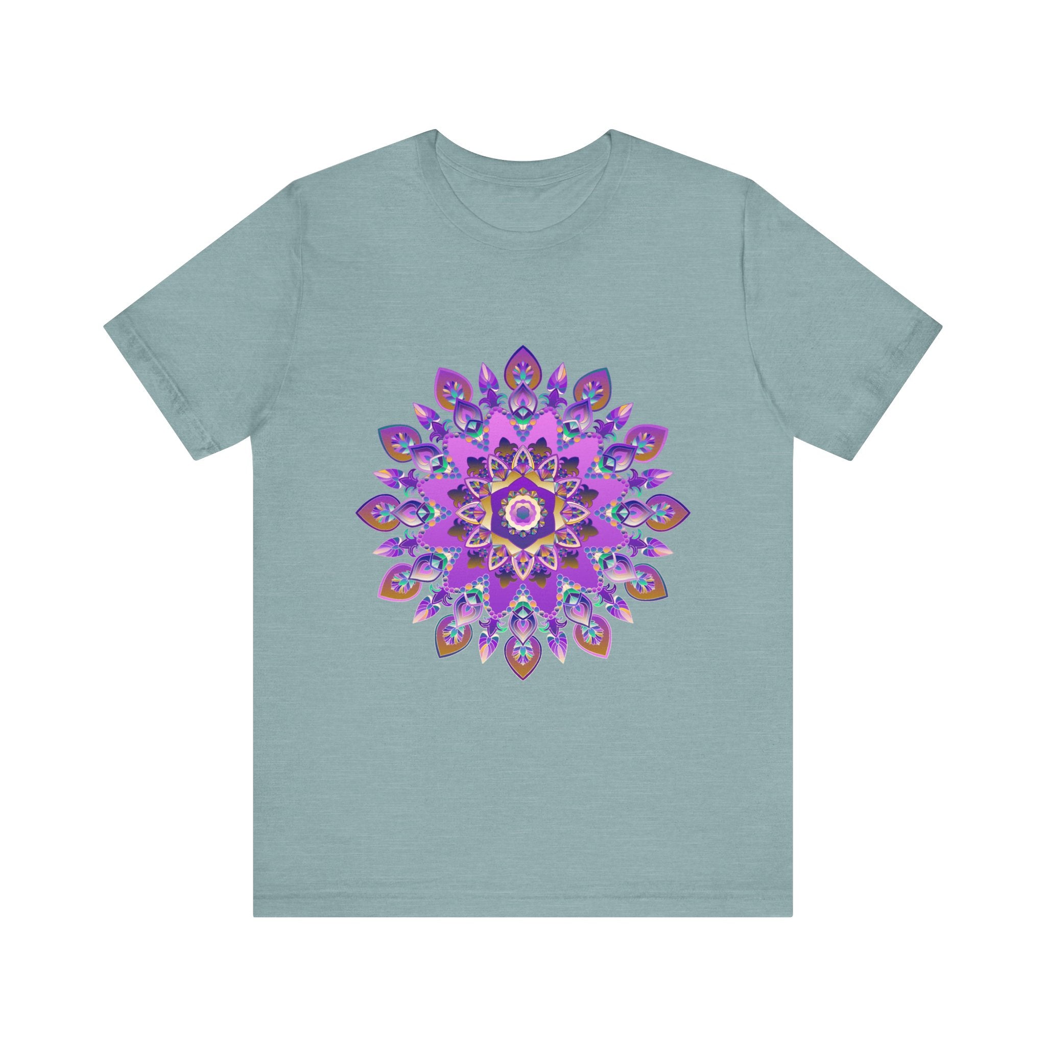 Beautiful purple and gold mandala tee featuring spiritual and intricate art design