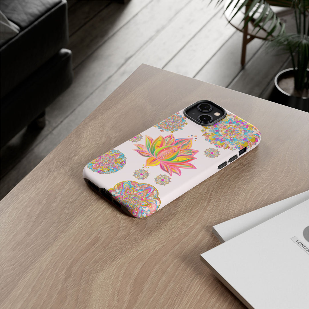 A light pink Mandala Design Phone Case with a beautiful Lotus Flower pattern