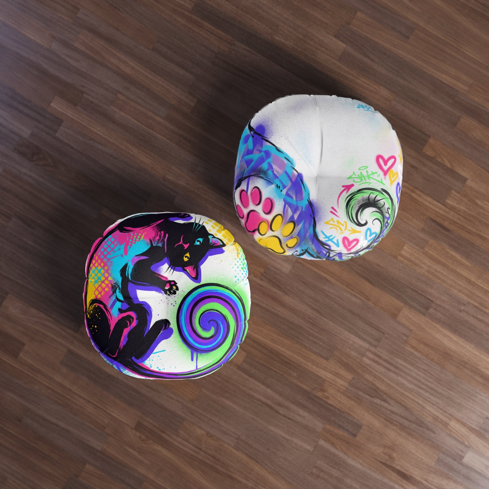 Playful Graffiti Cat Floor Pillow