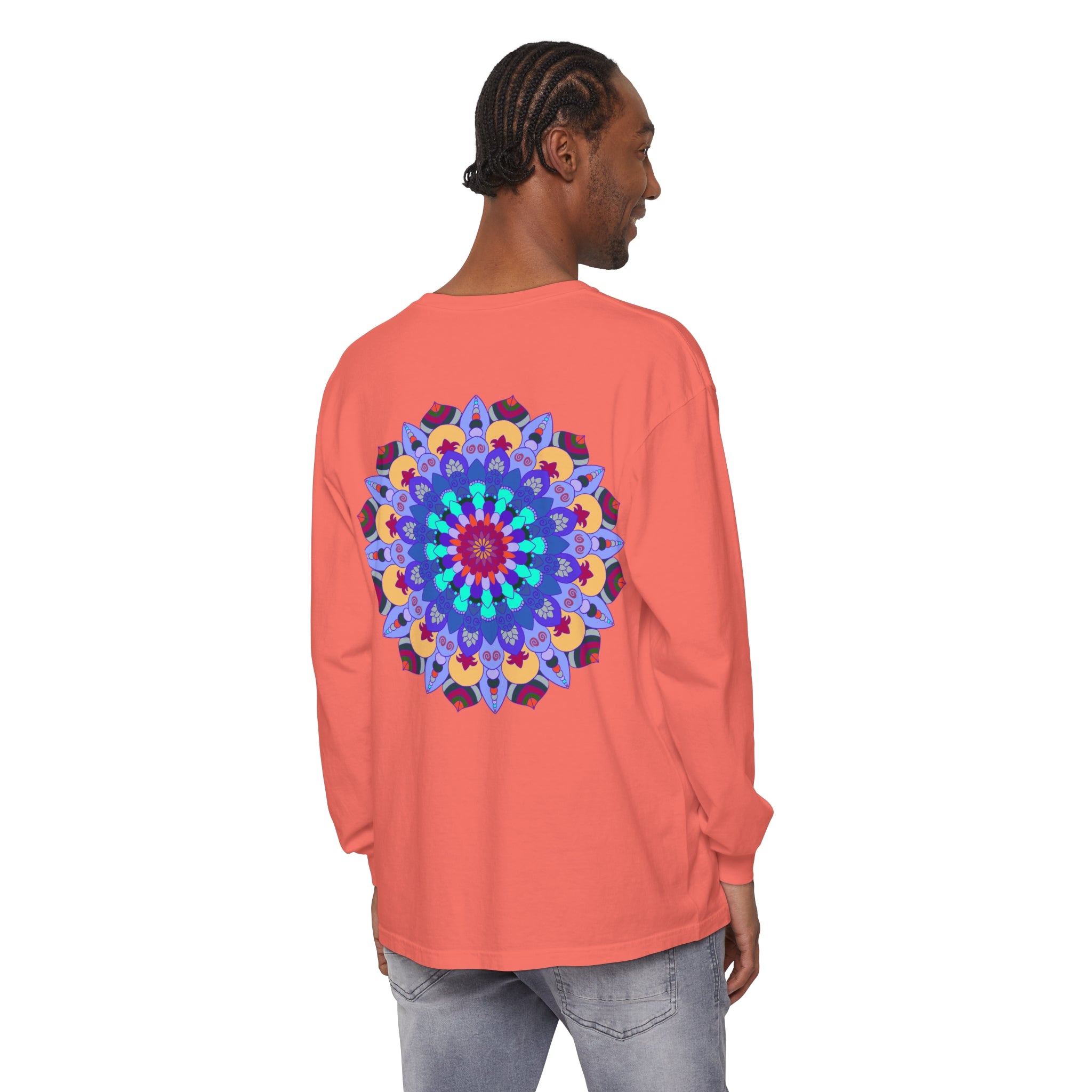 Colorful and intricate mandala design long sleeve t-shirt for a vibrant look