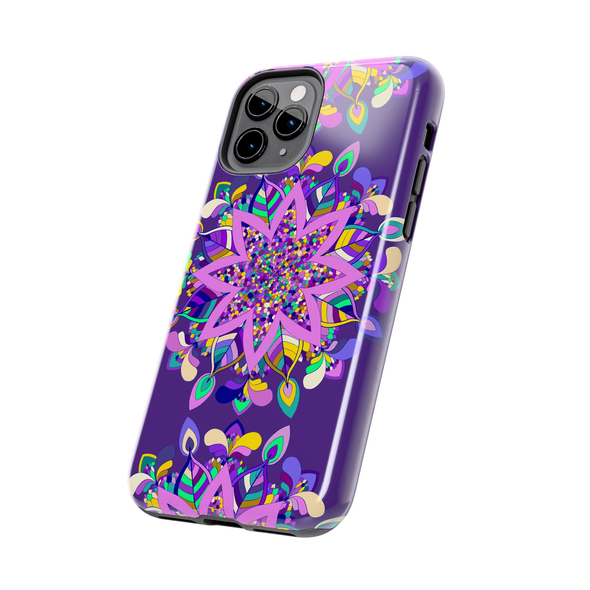 Hand drawn purple Mandala Art phone case designed for iPhone X/XS