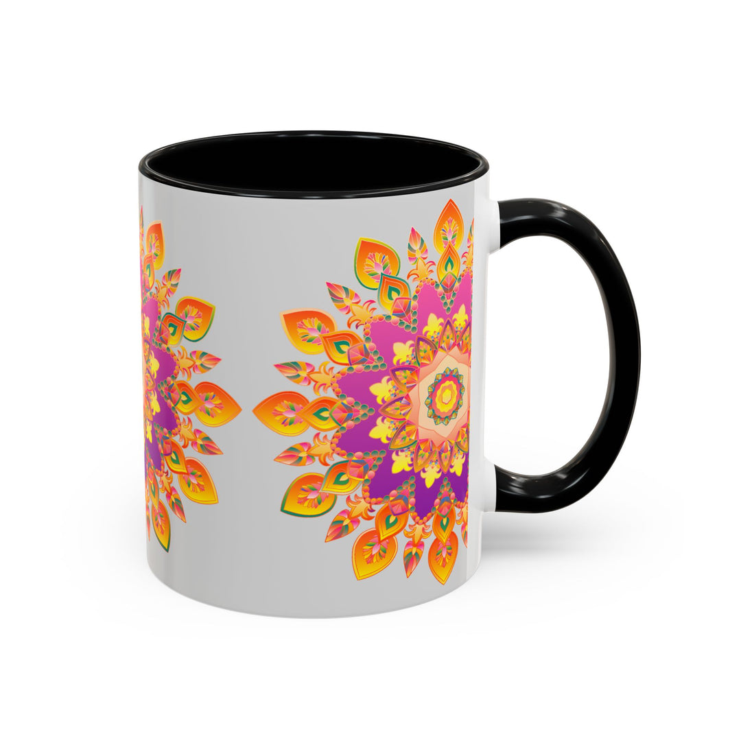 Colorful floral mandala art mug with vibrant colors and intricate design