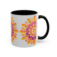 Colorful floral mandala art mug with vibrant colors and intricate design
