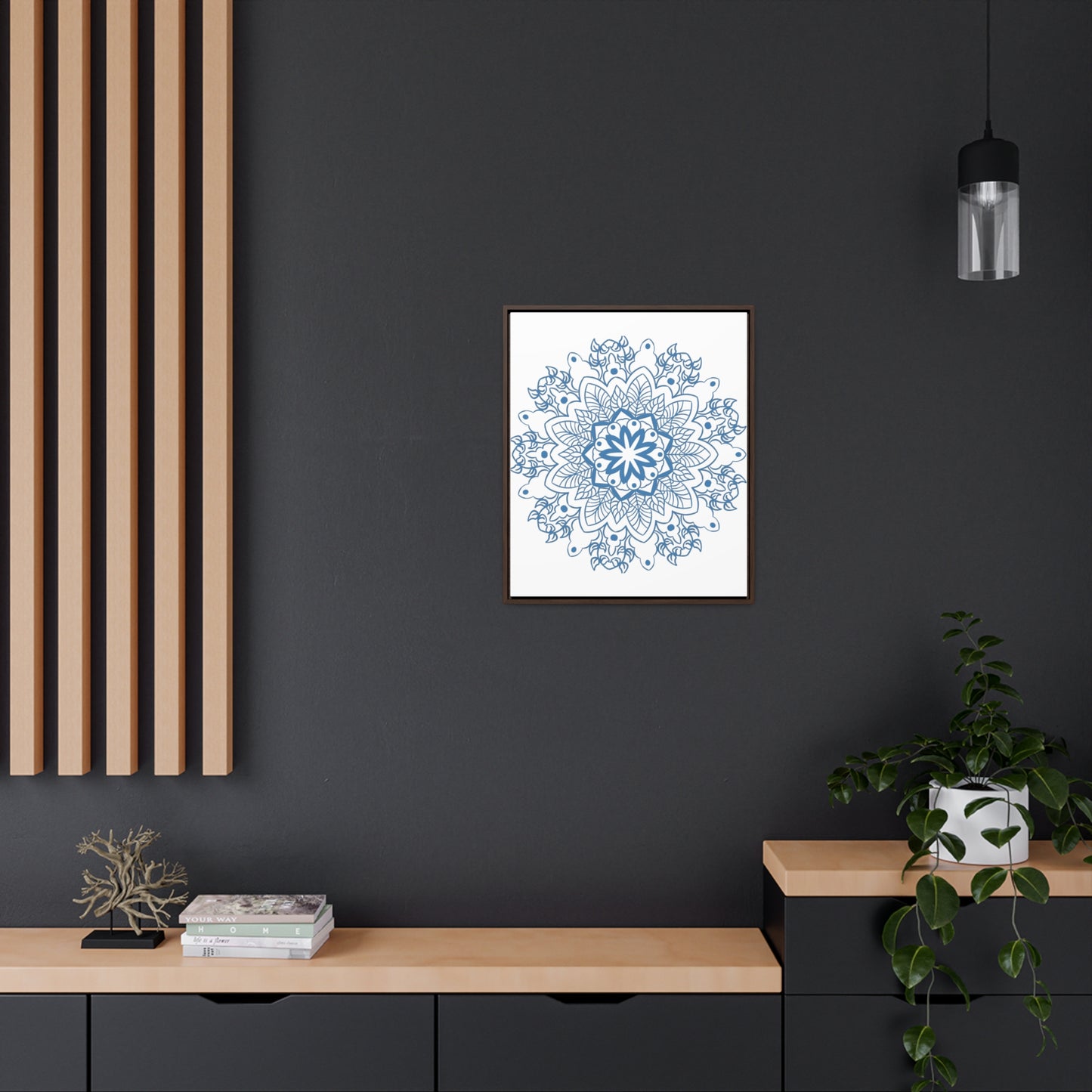 Handcrafted steel blue mandala design wall art on gallery canvas wraps