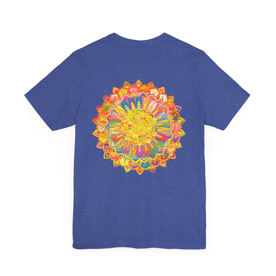 Colorful and intricate mandala design tee shirt promoting spiritual peace and harmony