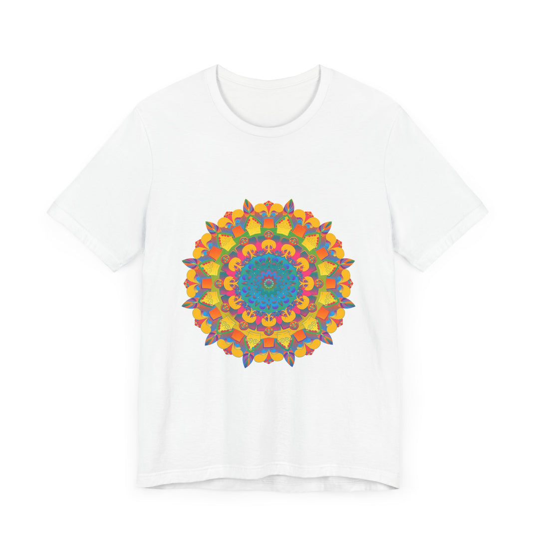 Vibrant Mandala Tee featuring a colorful and intricate geometric design, perfect for adding a pop of color to your wardrobe