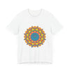 Vibrant Mandala Tee featuring a colorful and intricate geometric design, perfect for adding a pop of color to your wardrobe