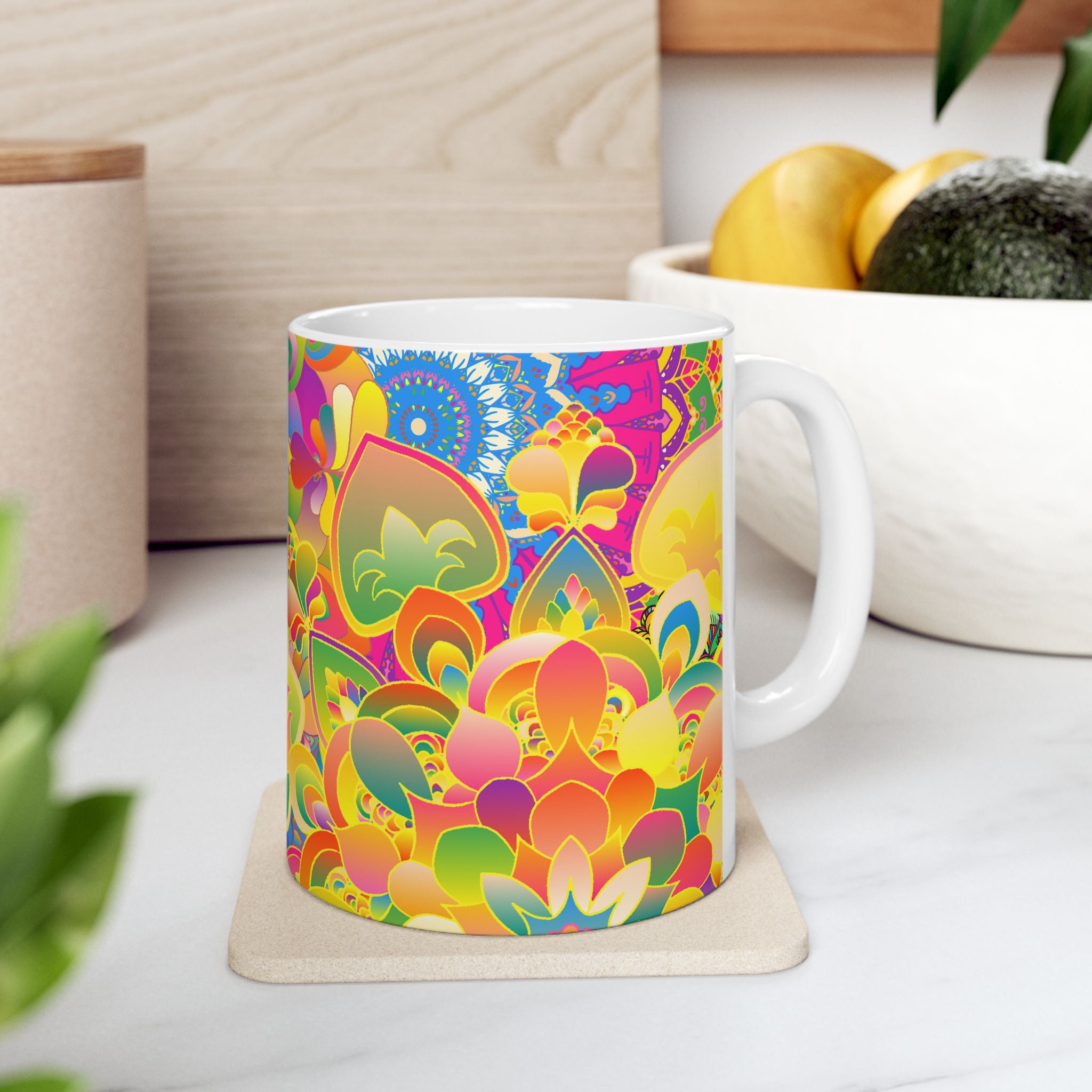 Psychedelic Floral Mandala Ceramic Mug