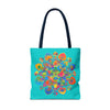 Beautiful azure Mandala Lotus Tote Bag, perfect for carrying essentials