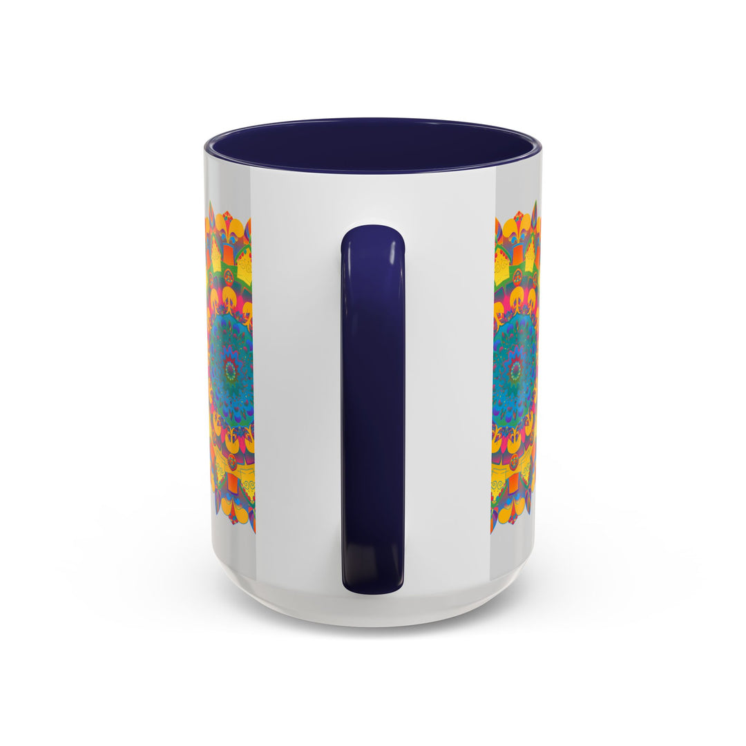 Ceramic mug adorned with a colorful and intricate mandala and floral illustration