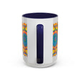 Ceramic mug adorned with a colorful and intricate mandala and floral illustration