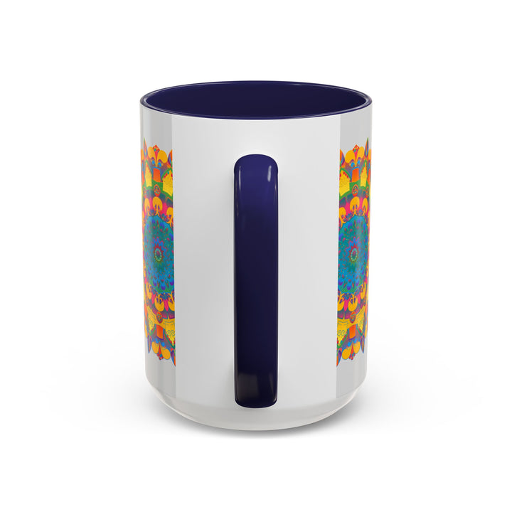 Ceramic mug adorned with a colorful and intricate mandala and floral illustration