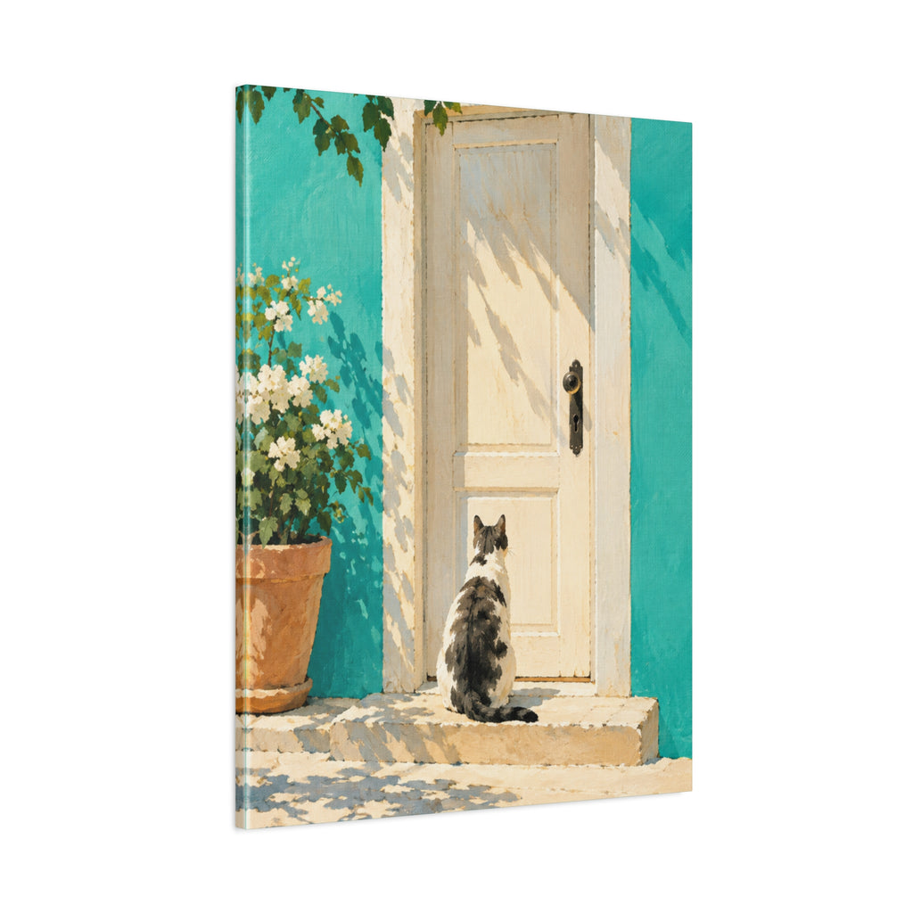 Sunlit Doorway Cat Canvas Wall Art