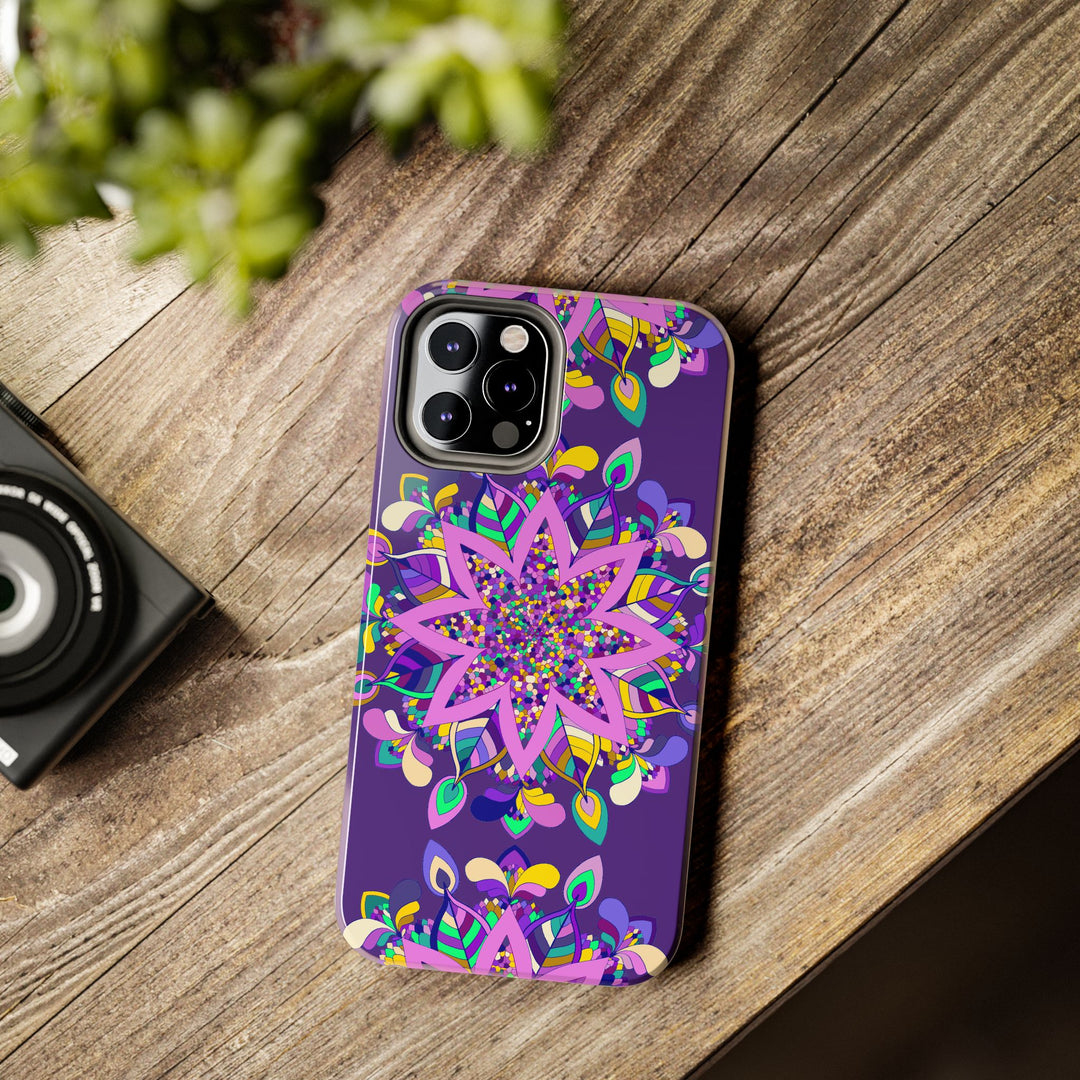 Hand drawn purple Mandala Art iPhone X/XS phone case, showcasing intricate design