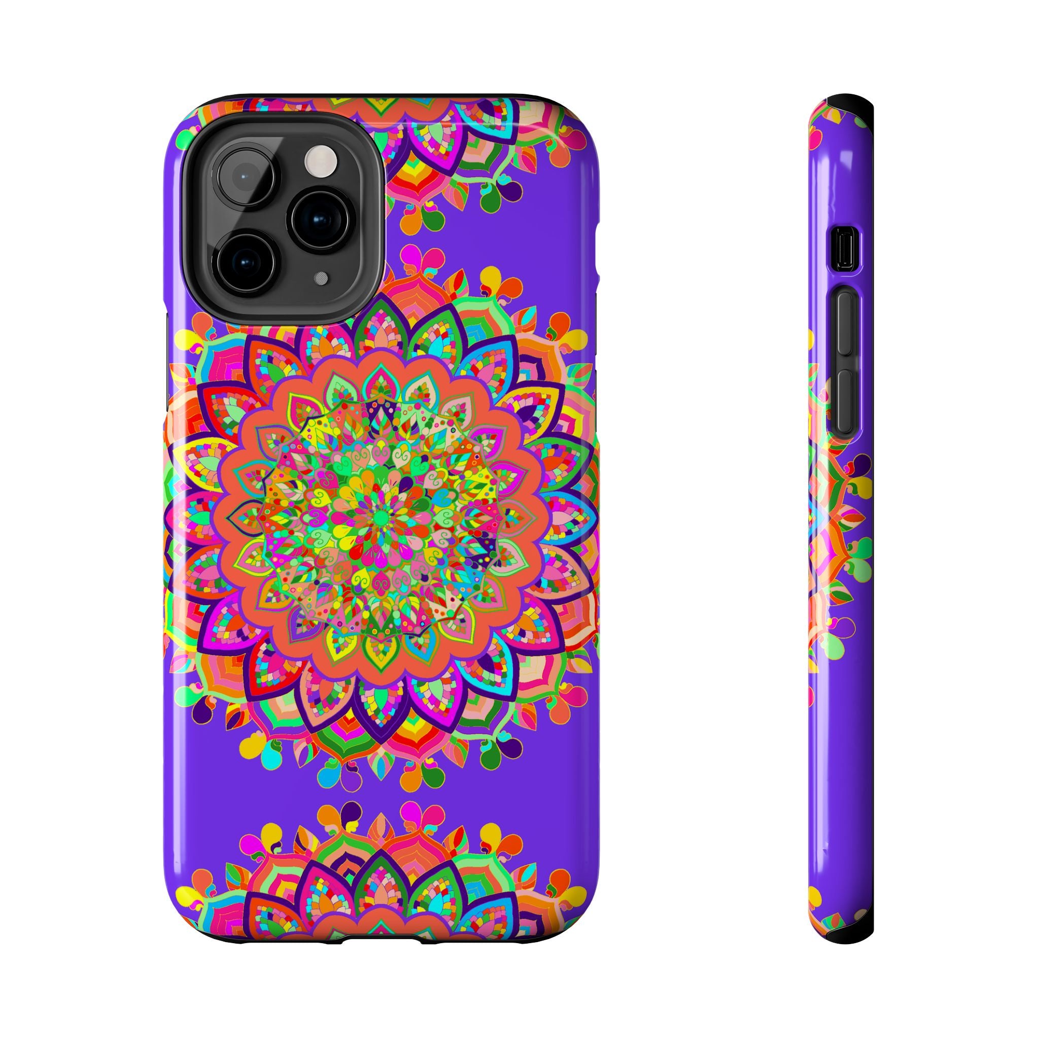 Hand drawn purple Mandala Art phone case with intricate design and detailed patterns