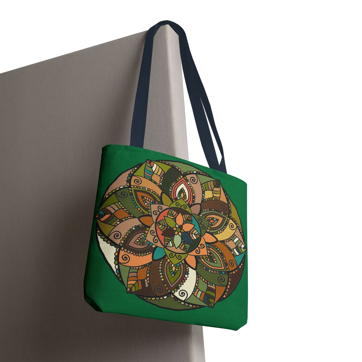 Boho Mandala Tote Bag — Green Floral Pattern AOP Shopper