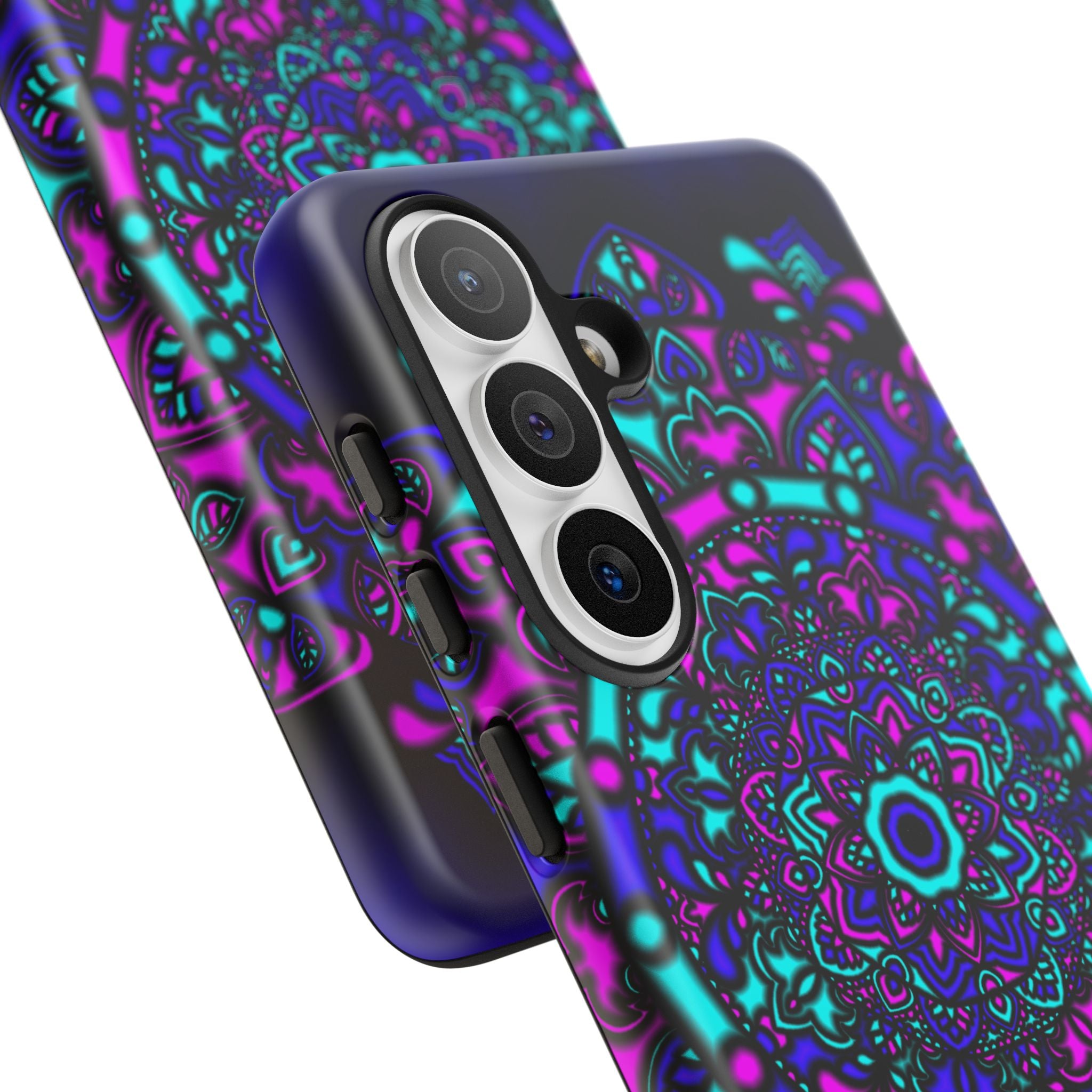 Mandala Neon Phone Case — Purple & Teal Protective Tough Case
