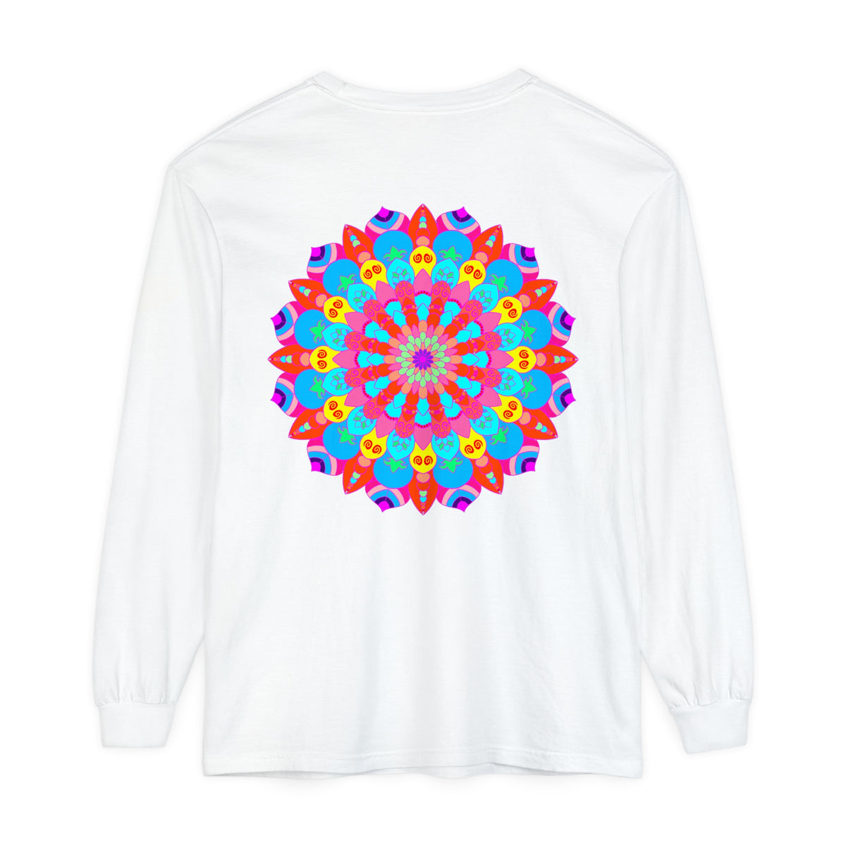 Colorful Mandala Unisex Long Sleeve T-Shirt featuring intricate and vibrant mandala design