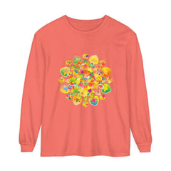 Vibrant and psychedelic mandala print on a long sleeve tee
