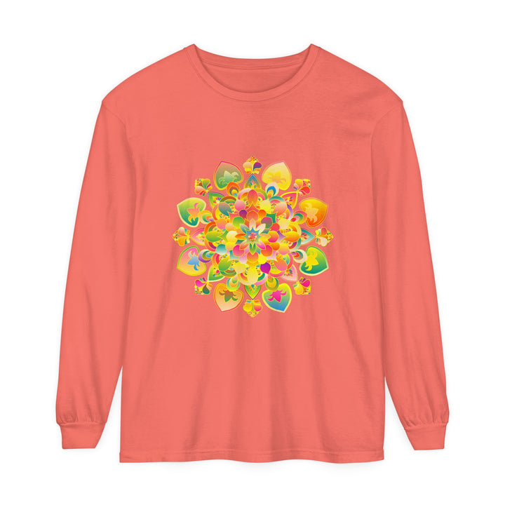 Vibrant and psychedelic mandala print on a long sleeve tee