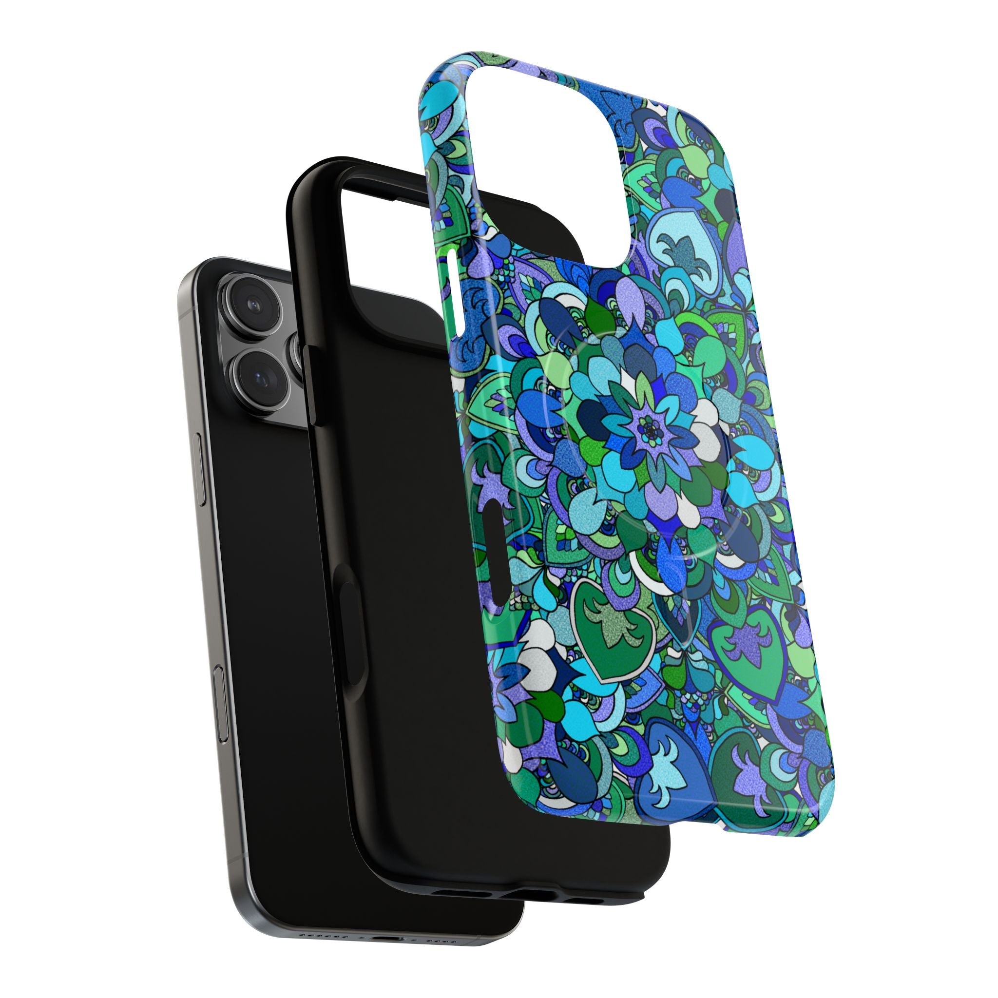 Floral Mandala Tough Magnetic Phone Case — Blue Green Pattern