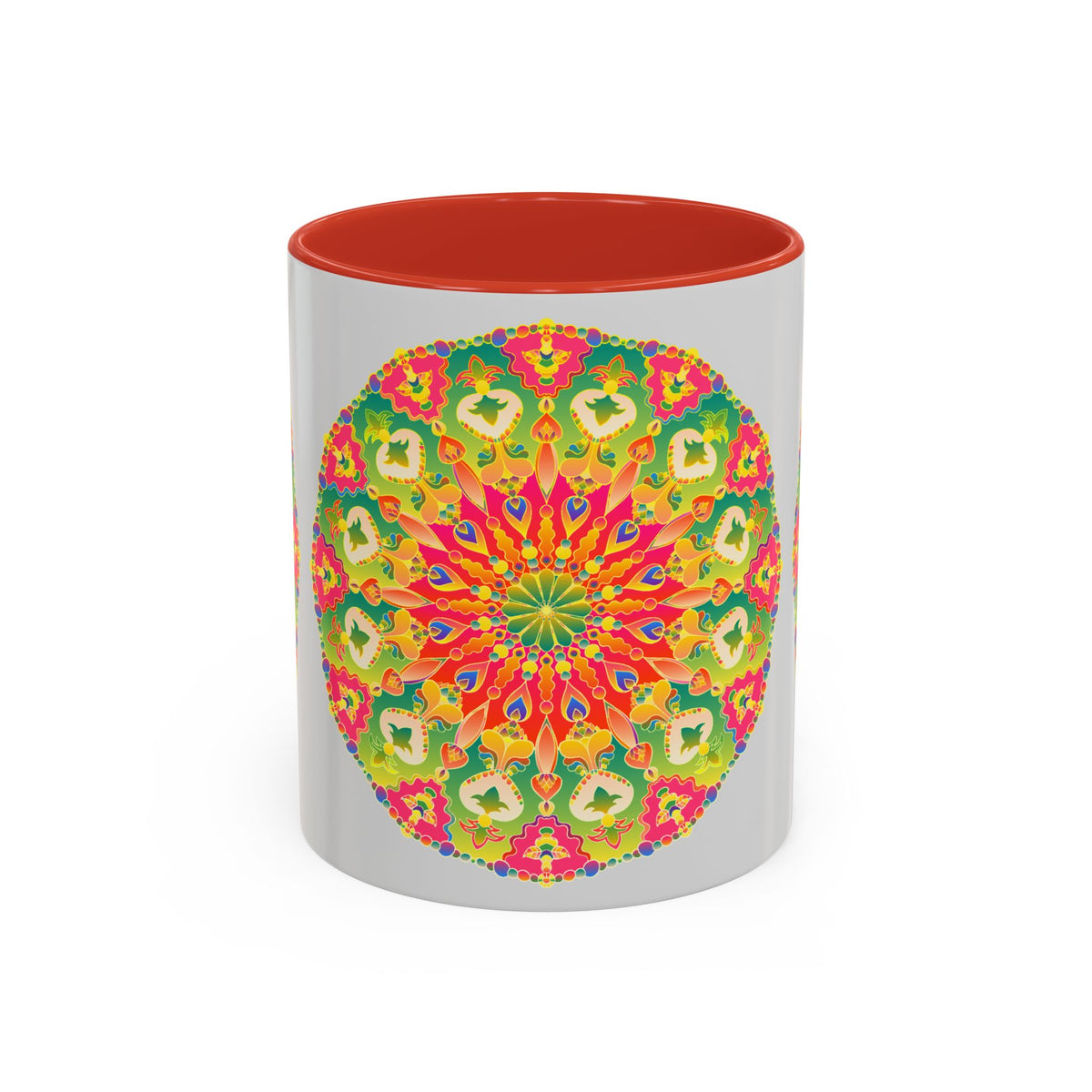 Beautiful handcrafted mandala art mug featuring vibrant and colorful designs