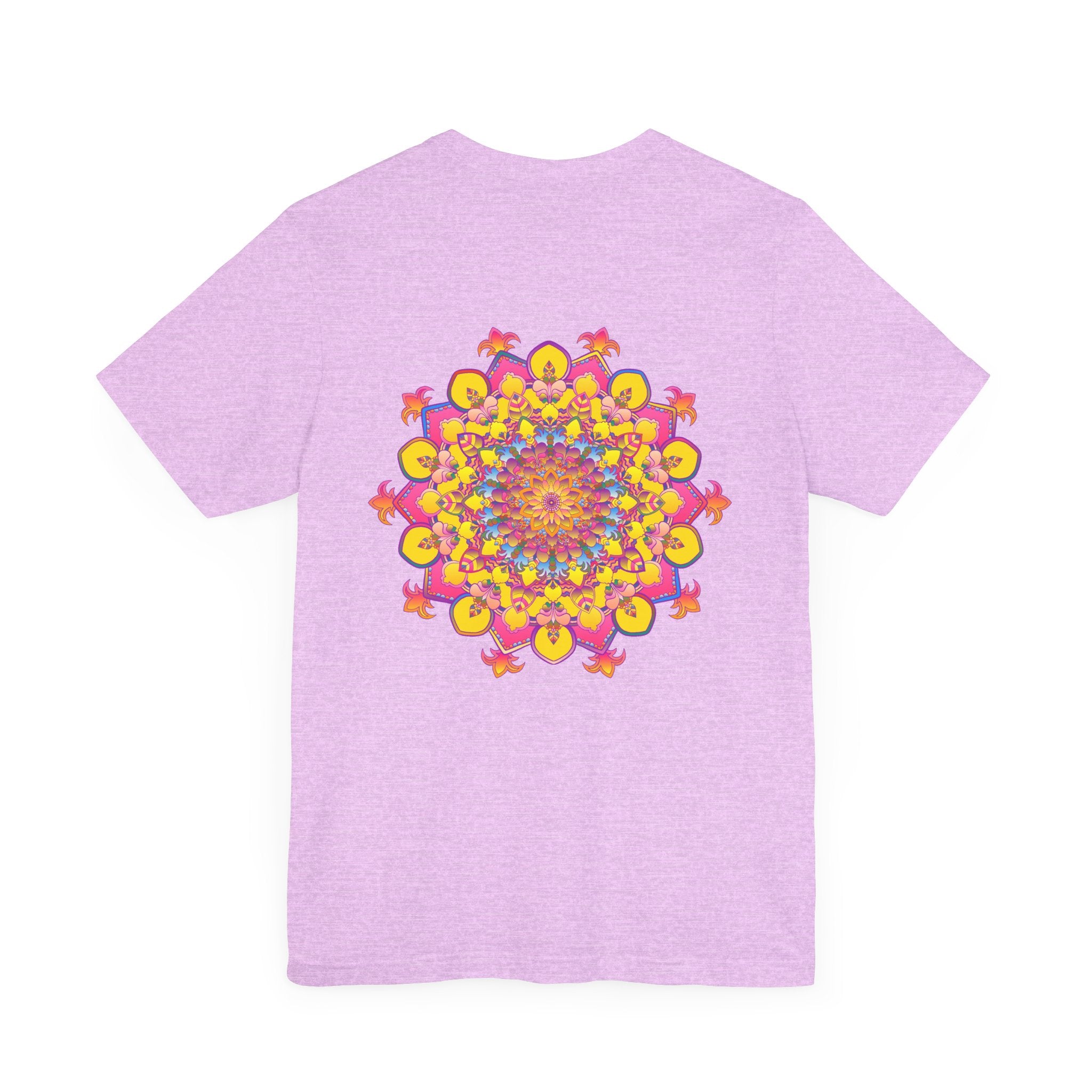 Colorful mandala tee with intricate design promoting spiritual peace and harmony