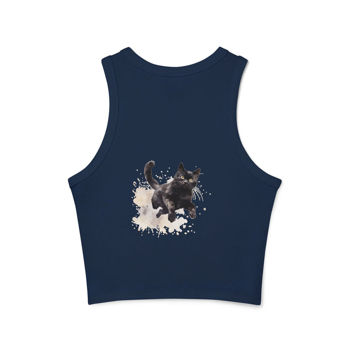 Modern and edgy graphic print on Black Cat Watercolor Splash Racer Tank Top