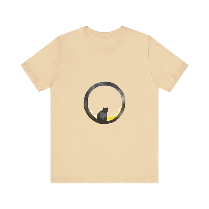 Black Cat Moon Tee featuring a whimsical design with a black cat sitting on a crescent moon, perfect for adding a touch of mystical style to your wardrobe