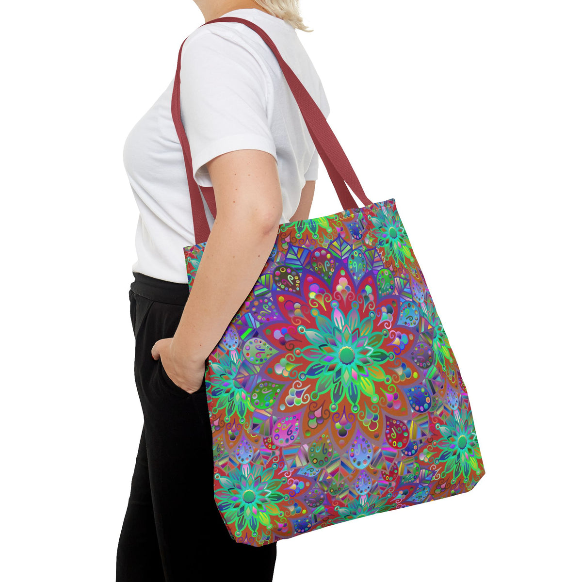 Psychedelic Mandala Tote Bag — Colorful Boho All-Over Print Tote