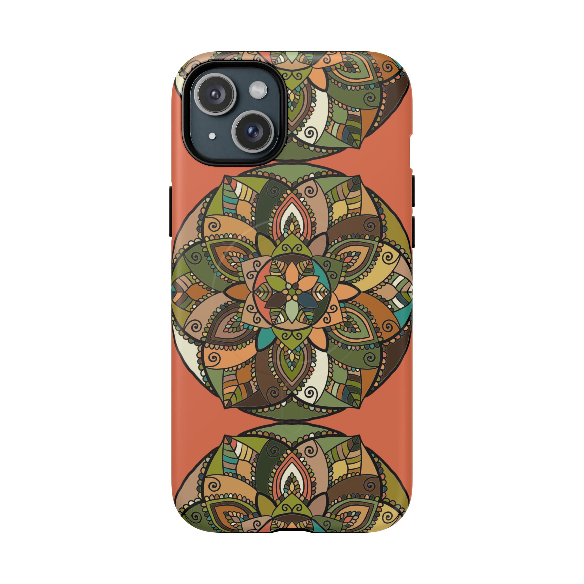 Mandala Floral Tough Magnetic Phone Case — Boho Earth-Tone Protective Cover