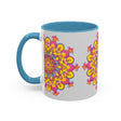 A vibrant and colorful mandala art mug, perfect for peaceful meditation moments