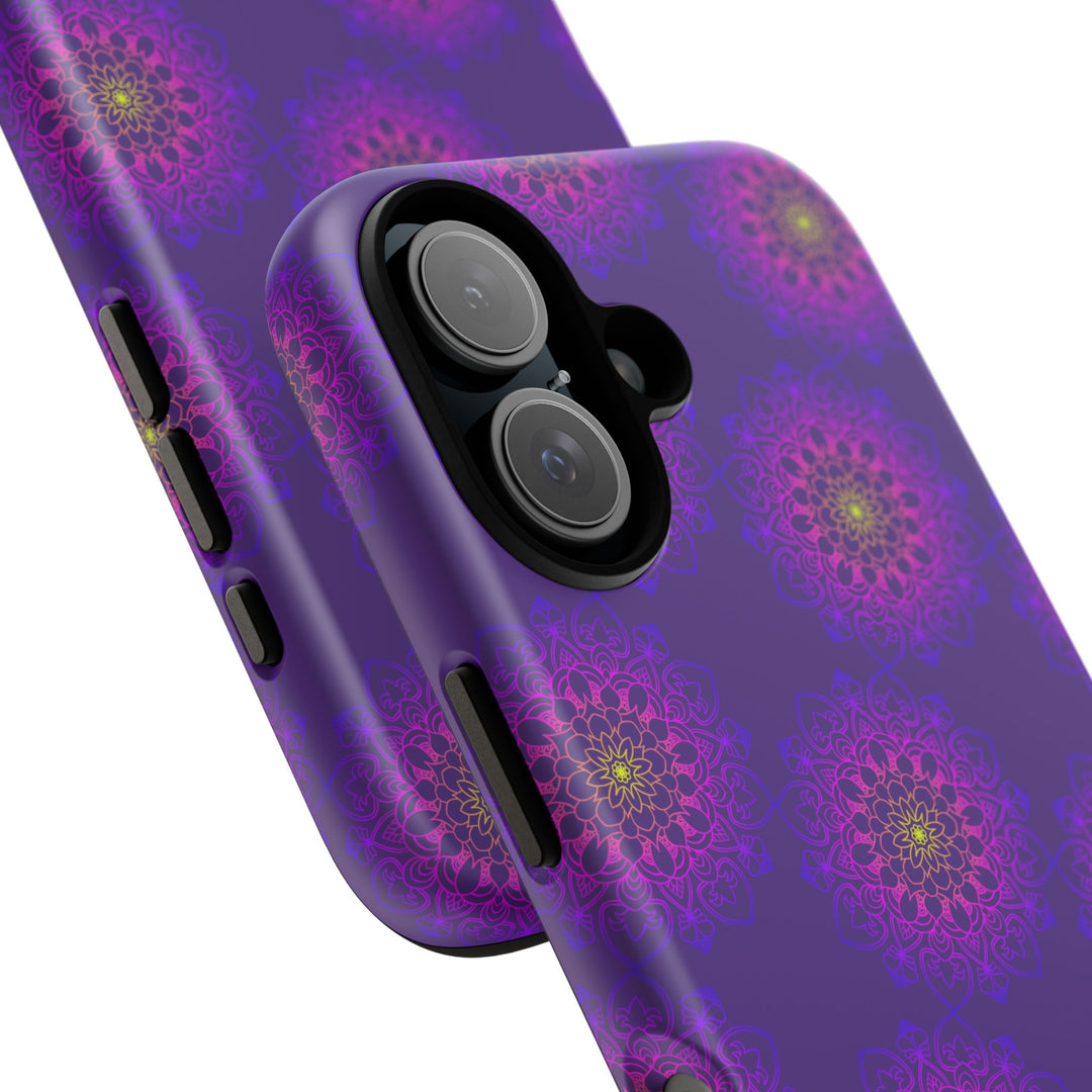 Intricate Purple Floral iPhone Case with Bold Mandala Design