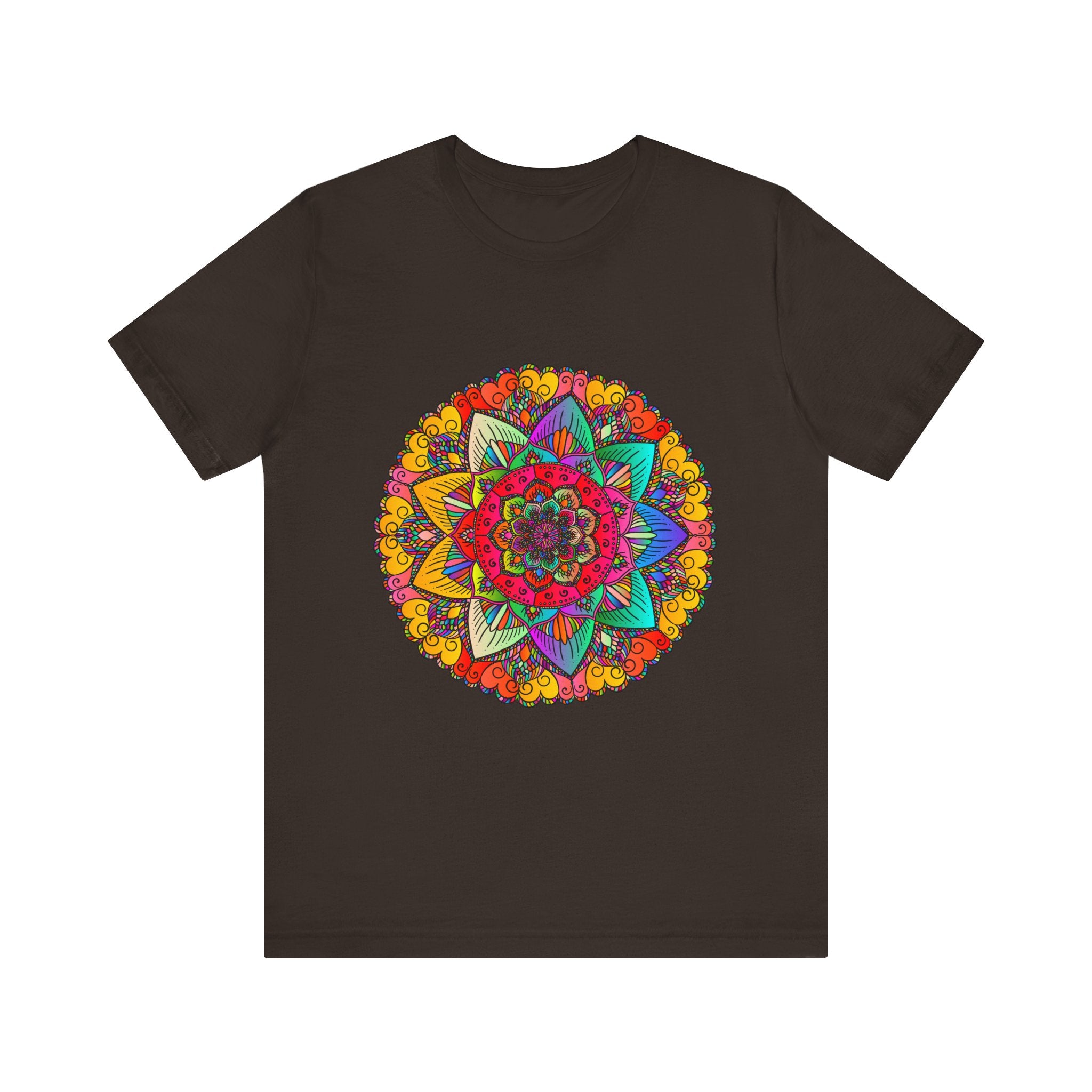 Vibrant Mandala Tee with Red and Yellow Spiritual Design