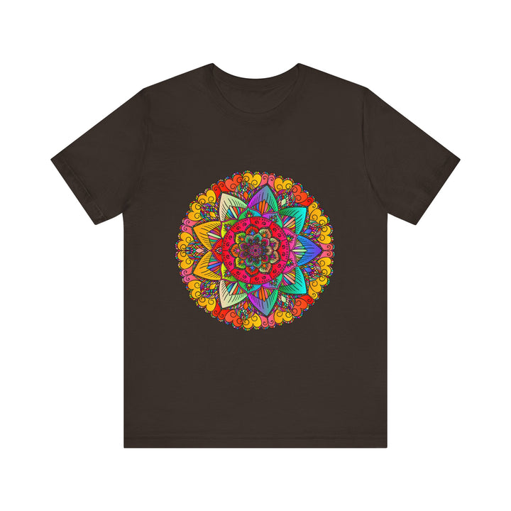 Vibrant Mandala Tee with Red and Yellow Spiritual Design