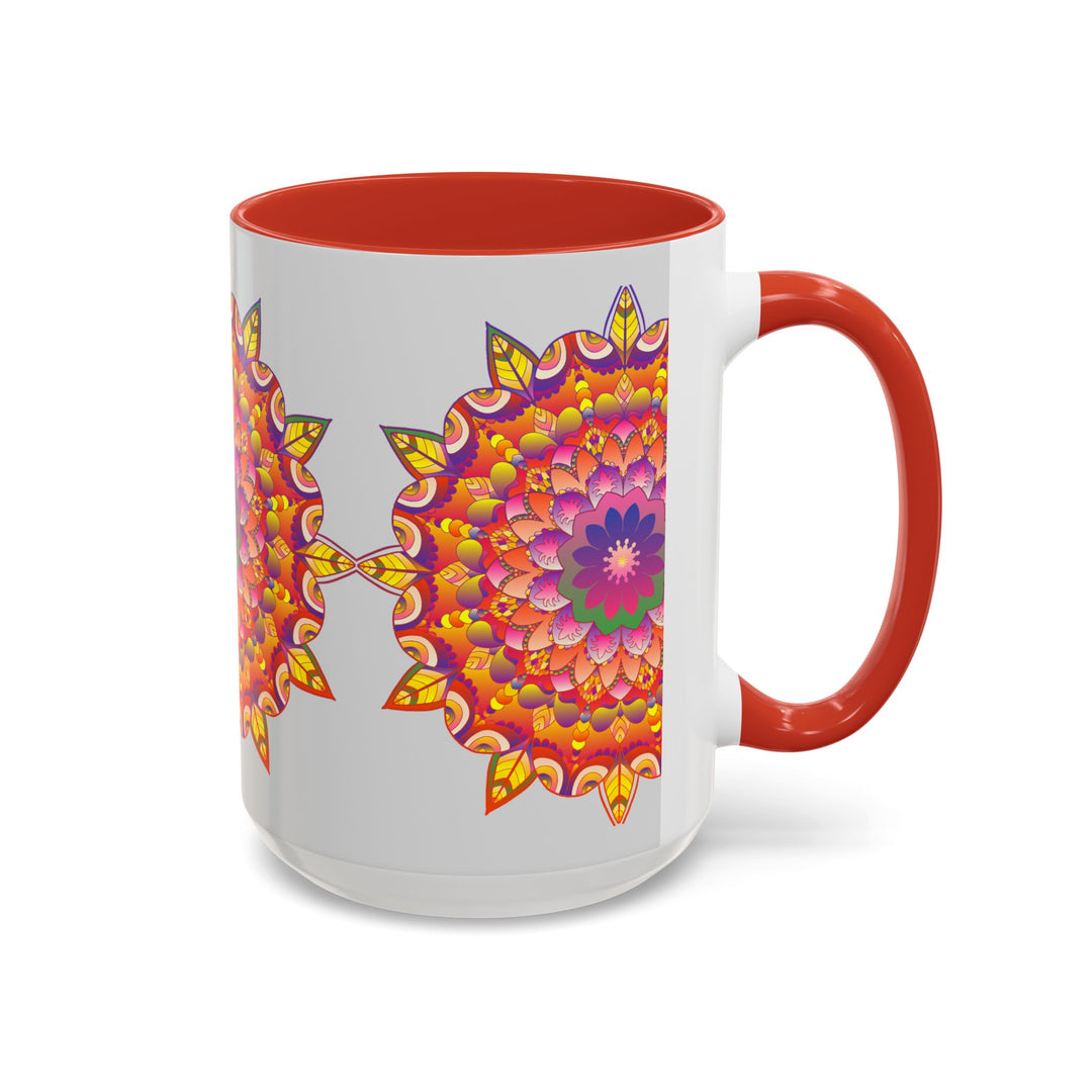 Vibrant and intricate floral mandala art design on a colorful ceramic mug