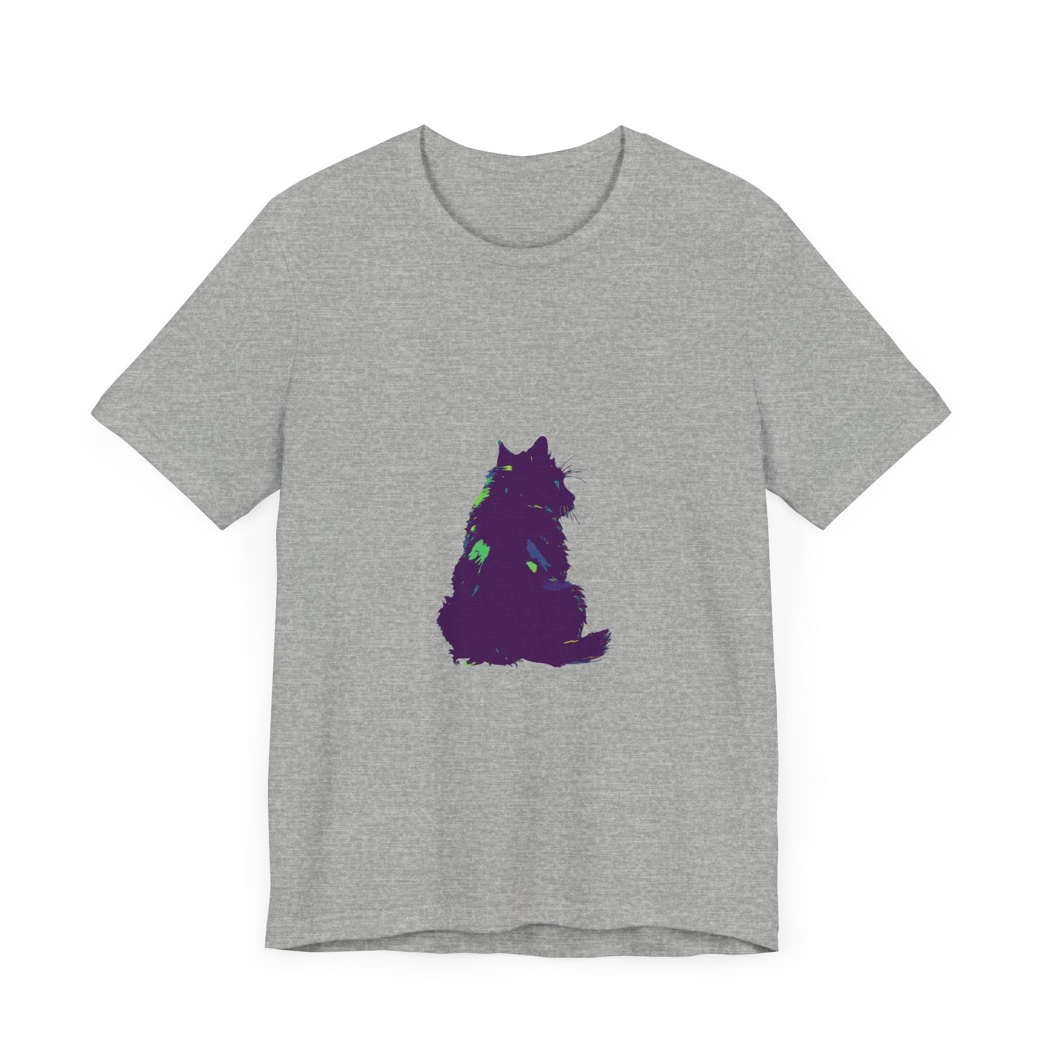 Black Cat Mystery - Colorful Silhouette T-Shirt with Vibrant Design and Intricate Details for a Unique and Eye-Catching Look