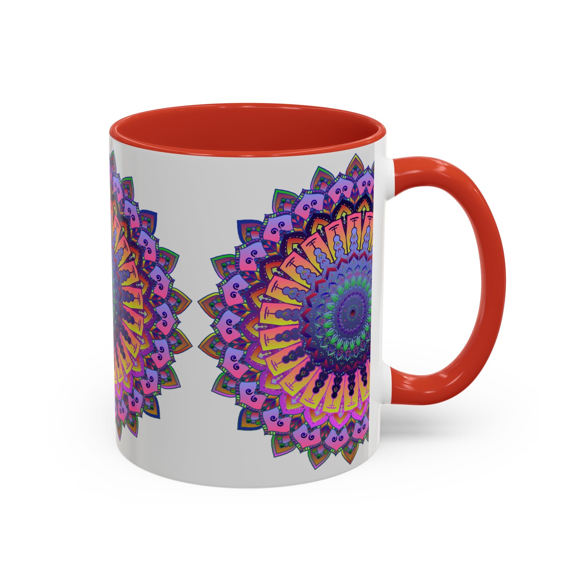 Beautiful and intricate mandala design on a grey ceramic mug