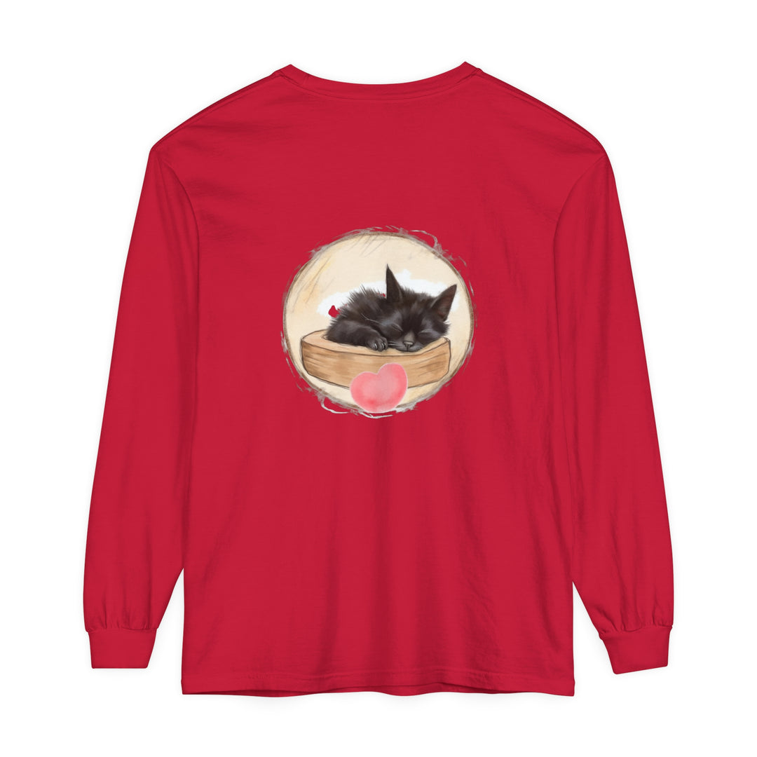 A cute and cozy unisex t-shirt featuring a sleeping kitten design